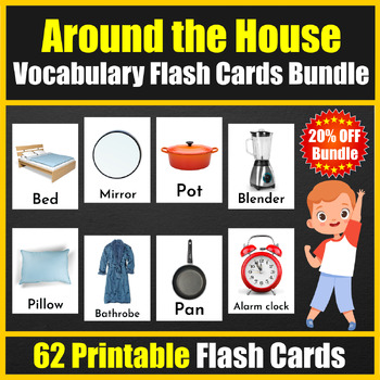 Preview of Around the house Vocabulary Flash cards with real photos - Bundle
