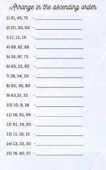 Preview of Arrange in ascending order.