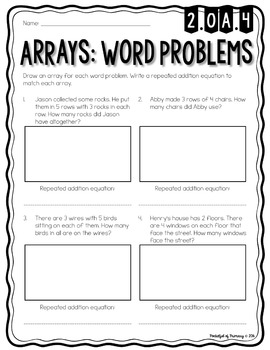 array worksheets 2oa4 by pocketful of primary tpt