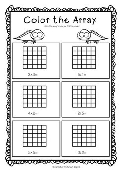 arrays worksheets grade two math standard first multiplication