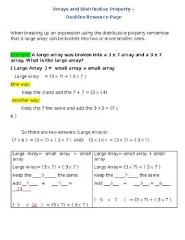 Preview of Arrays & Distributive Property – Doubles - Break large arrays into smaller ones