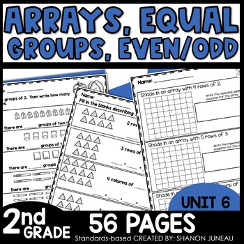 Preview of Arrays and Repeated Addition 2nd Grade Equal Groups Array Practice Worksheets