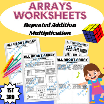 Preview of Arrays Worksheets | Repeated Addition, Multiplication Arrays Worksheets