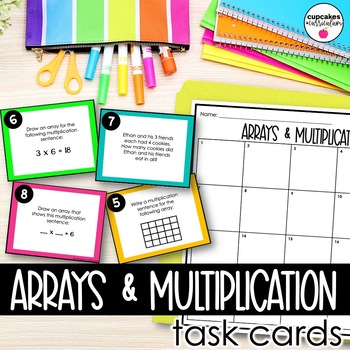 Preview of Arrays and Multiplication Task Cards with Word Problems, Factors and Products
