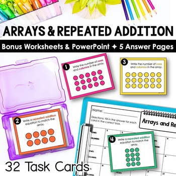 Preview of Arrays and Repeated Addition Task Cards and Arrays Math Center