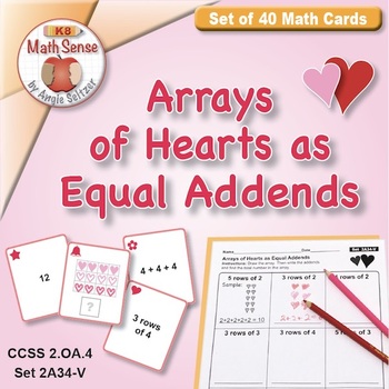 Preview of Arrays of Hearts: 2nd Grade Math Sense Card Games for Valentines Day | Easy Fun!