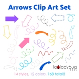 Arrows clip art set. 168 arrows.14 styles/12 colors. PNG files.
