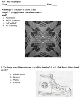 Preview of Art 1 Pre/Post-Test Art 1 HS 