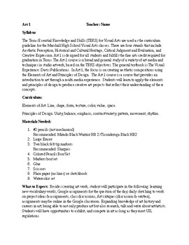 Preview of Art 1 Syllabus template
