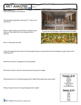 Preview of Art Analysis Critique Worksheet - Leonardo Da Vinci "The Last Supper"