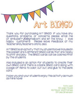 Preview of Art BINGO for Elementary