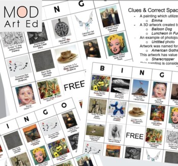 Preview of Art Bingo - Bingo Cards & Clues - Art Vocab