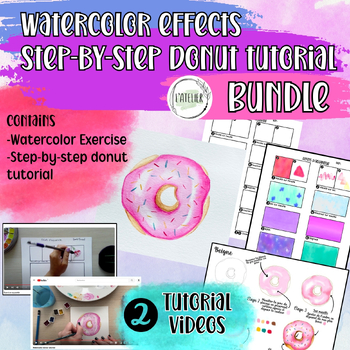 Preview of Bundle: Watercolor painting exercise and step-by-step Donut tutorial / Arts