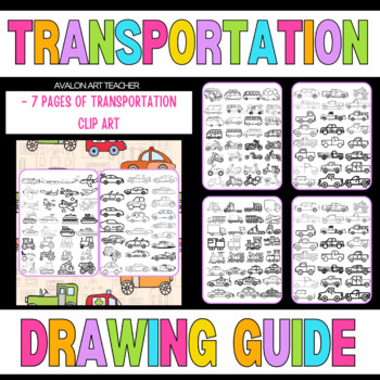 Preview of Art Cars, Trucks, TRANSPORTATION VEHICLES  Coloring Pages Drawing Guide Clip Art