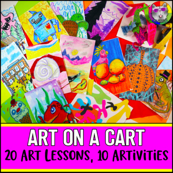 Preview of Art Cart Art Lessons, Art on a Cart 20 Art Lessons, 10 Art Activity Worksheets