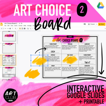 Preview of Art Choice Board 2 | Interactive Google Slides + Printable | Distance Learning