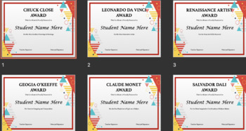Preview of Art Class Artist Award Certificates