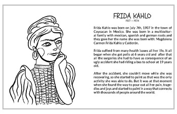 Preview of Art Class Coloring Frida Kahlo biography Worksheet
