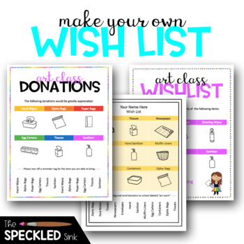 Preview of Art Class Donation Sign. Editable wish list for art supplies for art teachers.