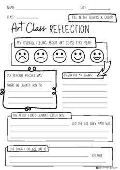 Preview of Art Class Reflection (End of Year/Term)