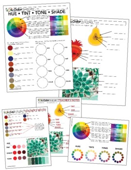 Preview of Art Color Theory & Graphic Design Hue Tint Shade & Tone Worksheet Lesson