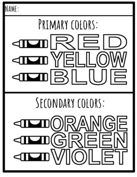 Preview of Art Color Theory Worksheet- Early Elementary