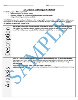 Preview of Art Criticism and Critique Worksheet