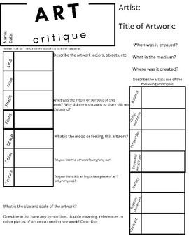 Preview of Art Critique/Analysis Sheet
