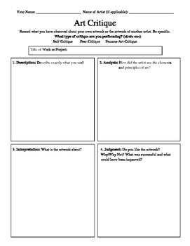 Preview of Art Critique: (Four Step) Worksheet