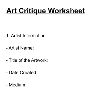 Preview of Art Critique Worksheet- Keep it Simple!