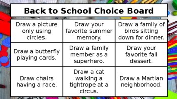 Preview of Art Drawing Choice boards - 1 for each 9 weeks - Homework, Early Finishers