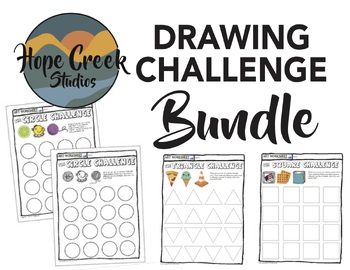 Preview of Art Drawing Circle Triangle Square Challenge Game Worksheet Warm Up + BUNDLE