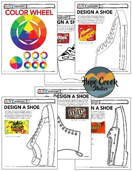 Preview of Art Drawing SHOES Candy Design • Logo • Color Theory Worksheets Template