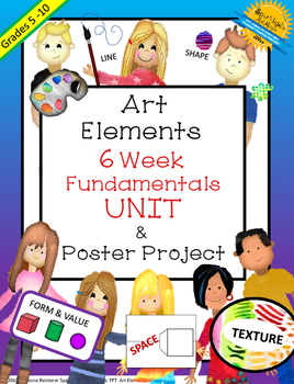 Preview of Art Elements 6 Week UNIT-Poster Drawing Activity 6th Grade Art Curriculum