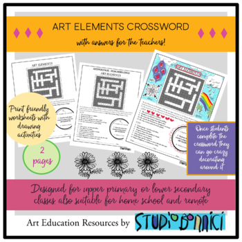 Preview of Art Elements Crossword with coloring activity