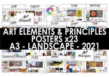 Preview of Art Elements and Principles Posters - A3 - Art Classroom Decor Handouts (2021)