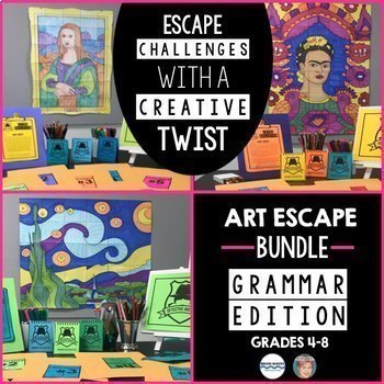 Preview of Art Escape Room Grammar Challenges BUNDLE - Project Based Learning (PBL)