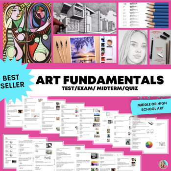 Preview of Art Fundamentals TEST/EXAM (85 ques.) INCLUDES Study Guide (15 pg. 100 terms)