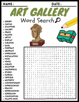 Art Gallery Word Search Puzzle Worksheets Activities For Kids | TPT