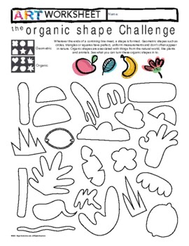 Preview of Art Game Worksheet Bell Ringer Warm Up Sub Organic vs Geometric Shape Challenge