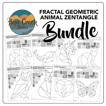 Preview of Art Geometric Fractal Pattern Texture Zentangle Drawing Animals Worksheets