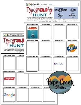 Preview of Art Graphic Design Font Types Typeface Typography Scavenger Hunt Game Worksheet
