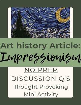 Preview of Art History Article: Impressionism | Sub Plan | No Prep | Research | Discussion