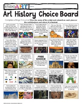 Preview of Art History Bingo Choice Board Sketchbook Drawing Painting Long Distance/Virtual