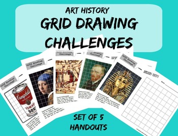Preview of Grid Drawing Challenge - Art History Worksheets - Set of Five Drawing Handouts