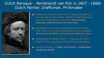 Art History Lesson Plan: Dutch Baroque (6 artists *Rembrandt *Vermeer)