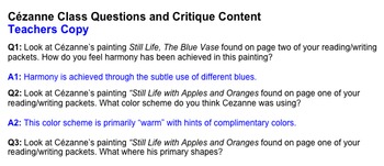 Preview of Art History: Life and Works of Paul Cézanne ~ 3-Part Lesson Plan