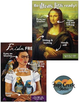 Preview of Art History Mona Lisa Frida Kahlo Classroom Management Posters Behavior Mindful