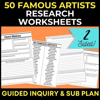 Preview of Artist Research Worksheet: Explore 50 Famous Artists - Guided Inquiry & Sub Plan