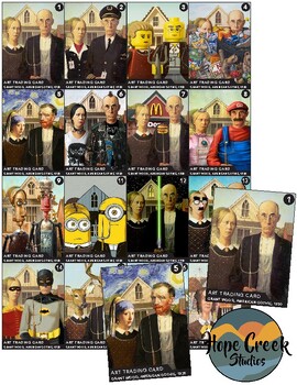 Preview of Art History Trading Cards Artist American Gothic Grant Wood 1930 Meme Parody